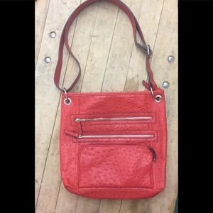 Bueno red faux ostrich pattern crossbody bag